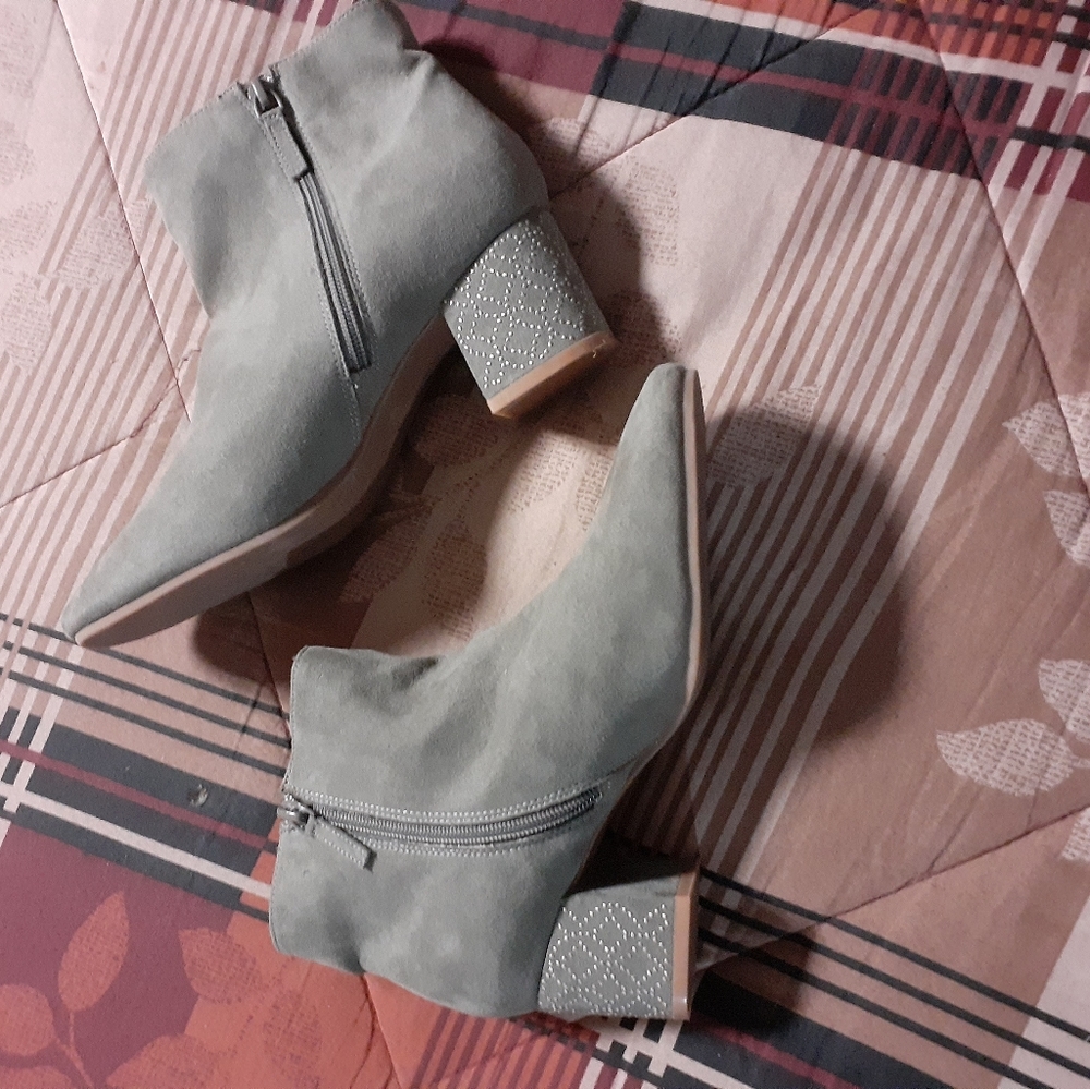 Grey Booties with rhinestone heels